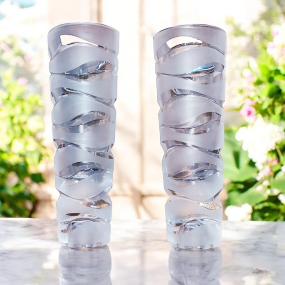 Cristal d’Arques French Lead Crystal Frosted Swirled Candle Holders – Set of 2 - Picture 1 of 16